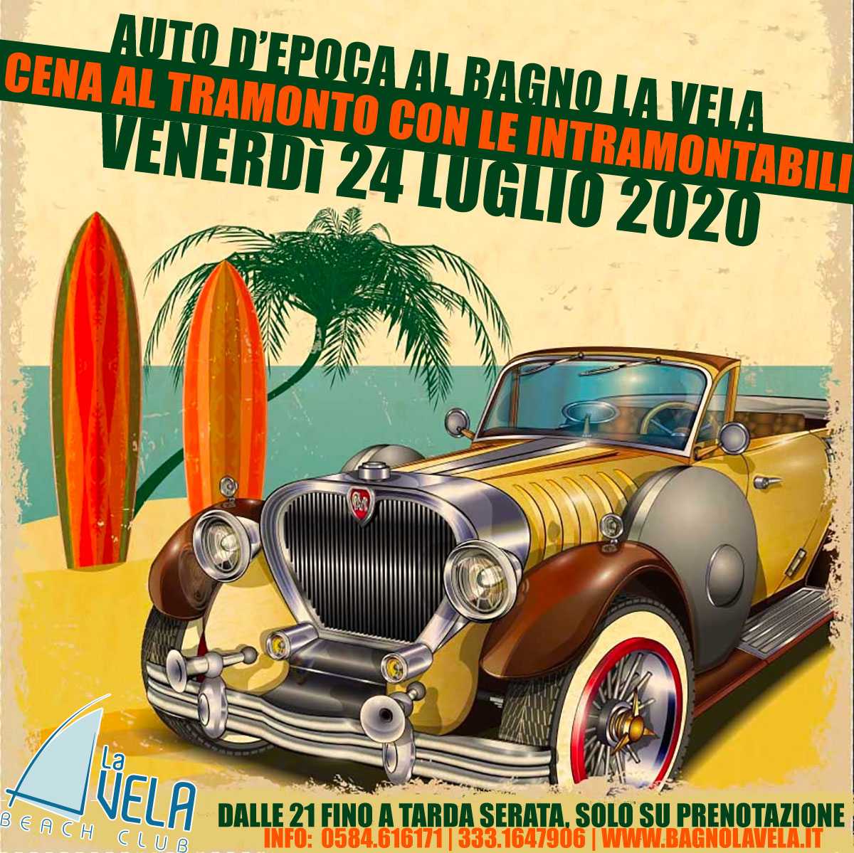 auto epoca raduno spiaggia versilia cena